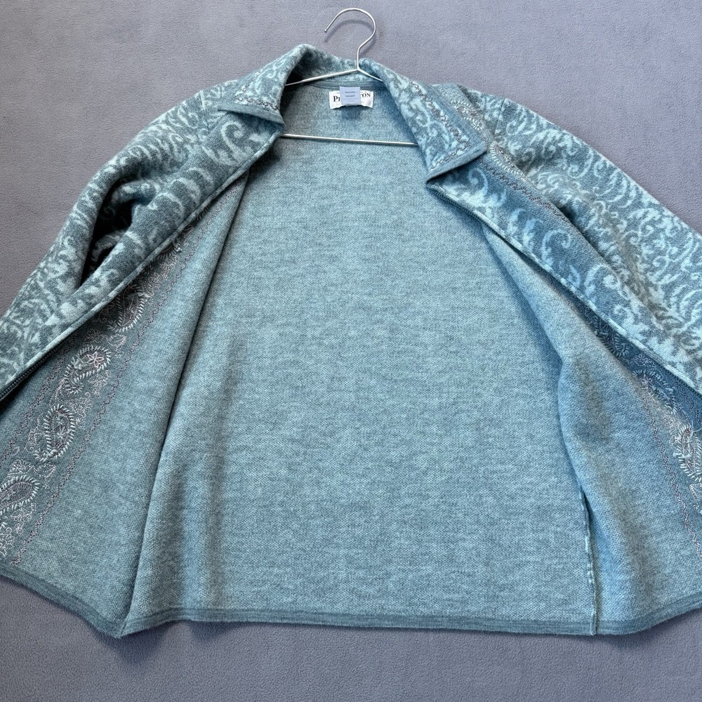 Pendleton Cardigan Womens Medium Petite Teal Full Zip Virgin Merino Wool Paisley - Picture 5 of 11